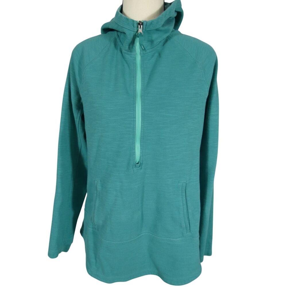 L. L. Bean Women's Large Hooded 1/2 Zipper Closure Sweatshirt Green Front Pocket
